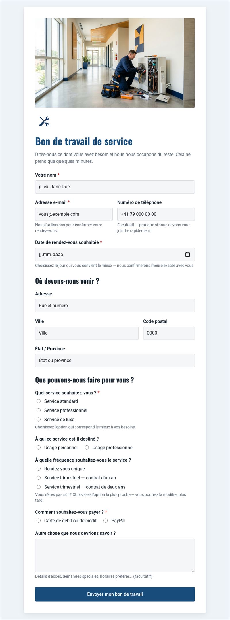 Ordre de travail service