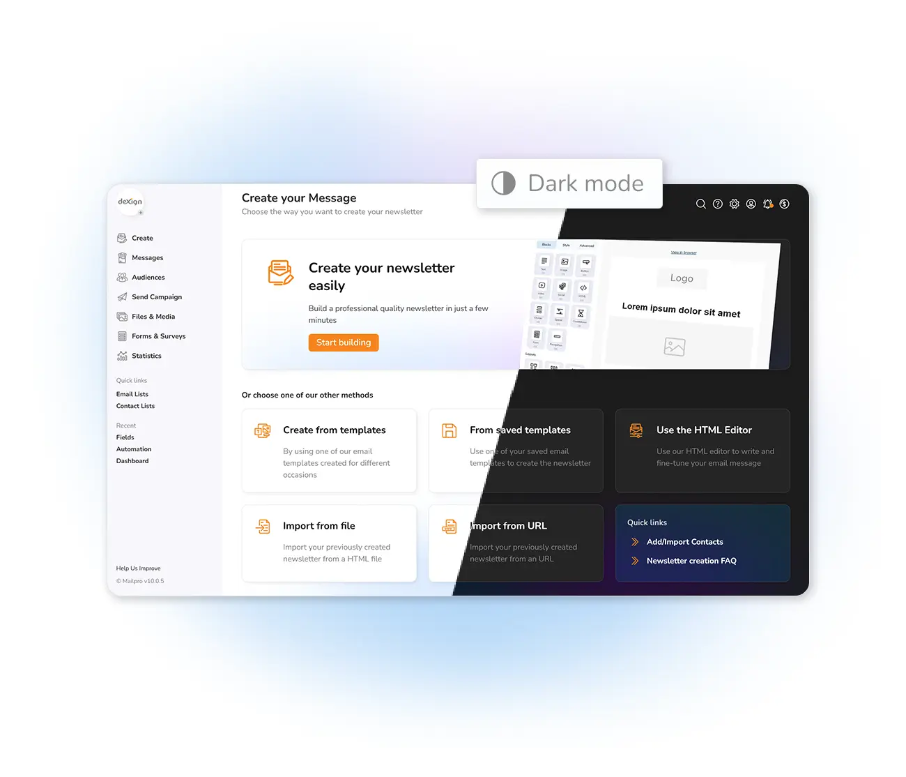 Use Mailpro dark mode