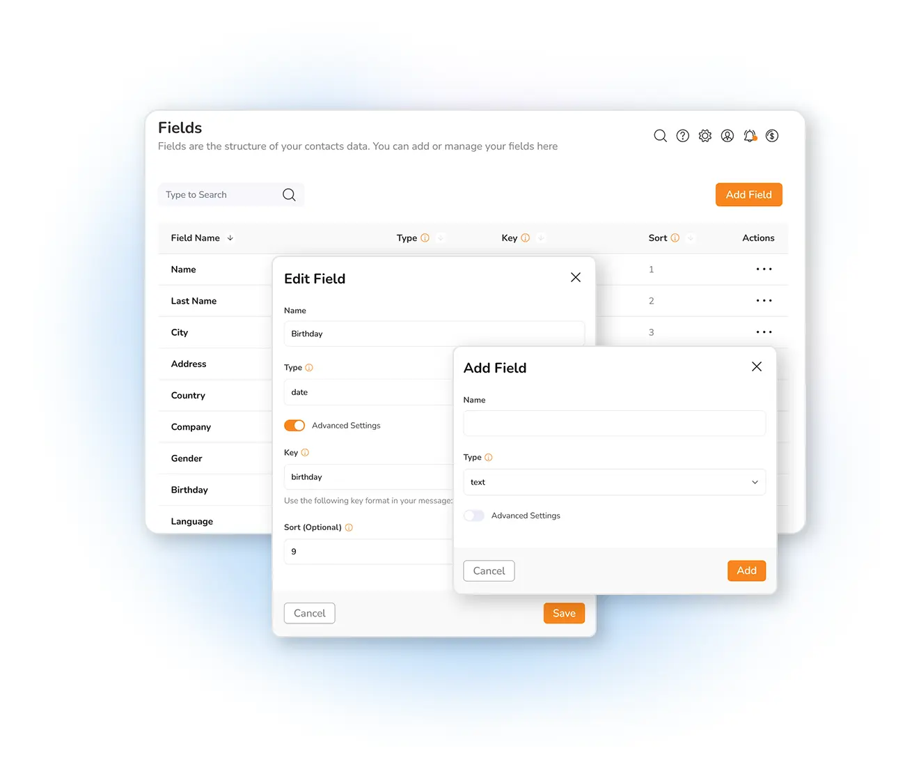 Personalized contact fields