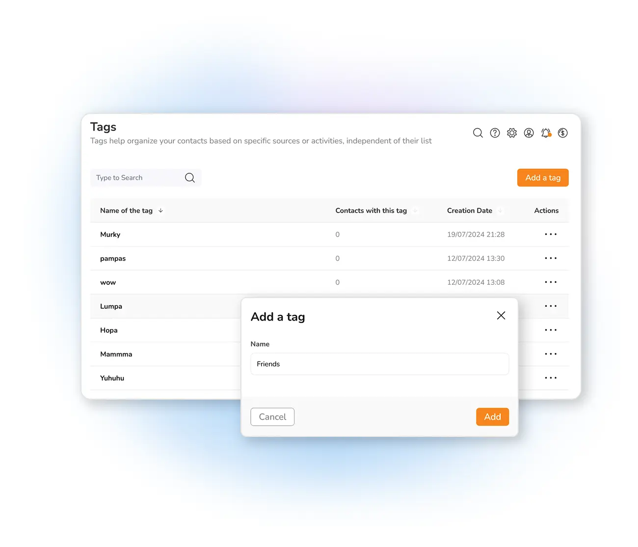 Organize your contacts with tags