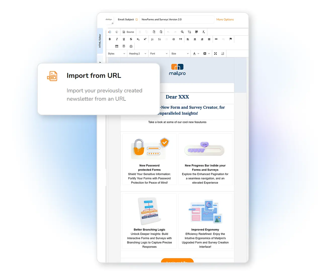 Import a newsletter from a web page URL into Mailpro