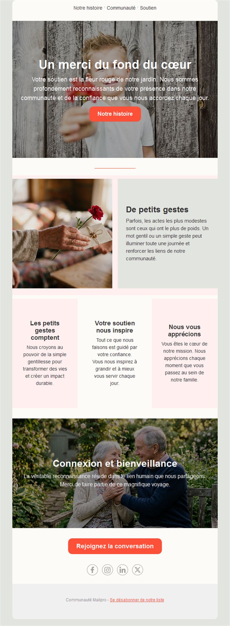Modèle d'email de remerciement sincère